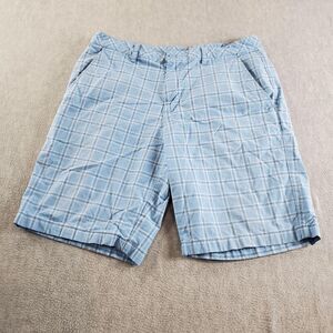 Ashworth Shorts Mens 35W Blue Plaid Chino Golf Performance Regular Fit Outdoor